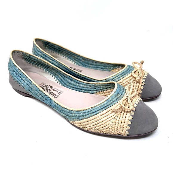 Salvatore Ferragamo Shoes - Salvatore Ferragamo Raffia Ballet Flat Women's 9 Vacation Resort Slip On Shoe